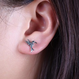 Limerencia Hypoallergenic G23 Pure Titanium Stud Earrings for Women | Flying Hummingbird | Cute Bird | Lovely Animal | F136 Implant Grade Post Piercing Ear Jewelry Dainty Gift (Silver)