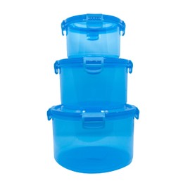 Juego de 3 Contenedores Tuppers Herméticos 600ml 1250ml 2250ml Ideales Para Microondas Alta Durabilidad Color Azul Aptos para microondas Hermético Resistente