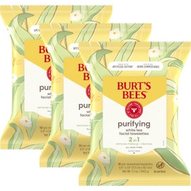 Burt's Bees Stocking Stuffers, Purifying Facial Towelettes Christmas Gifts With White Tea, Gentle Face Cleanser Pre-Moistened Towelettes, Makeup Remover Wipes, 30 ct. Package (3-Pack)