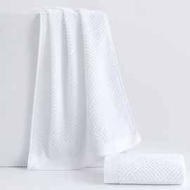 sense gnosis Super Soft Snow White Hand Towels Set of 2 Terry Striped Weave Pattern Ultra Absorbent 100% Cotton Hand Towel for Bathroom 13 X 29 Inch