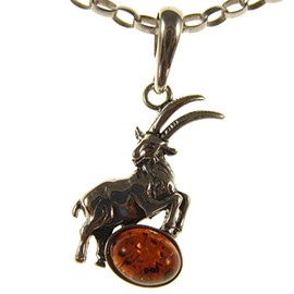 Baltic amber and sterling silver 925 cognac goat pendant (no chain)
