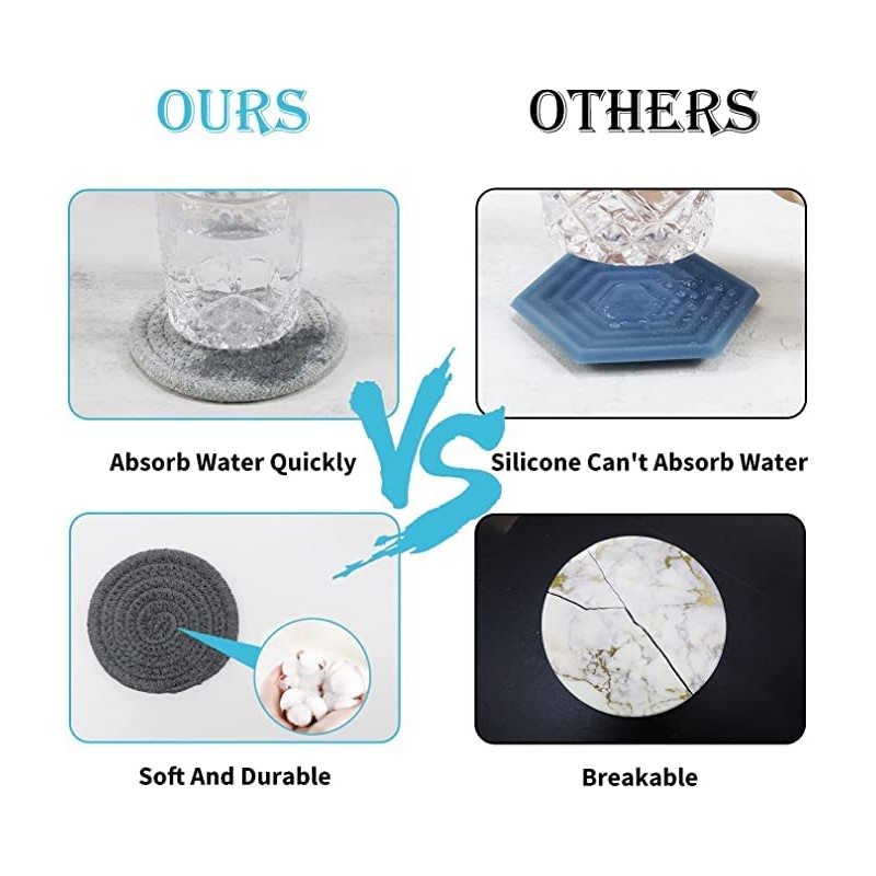 Absorbent Drink Coasters Handmade Braided Drink Coasters, Super Absorbent Heat-Resistant