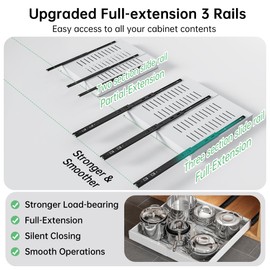 Pull out Cabinet Organizer, 2 pack, 20.5" Deep Heavy Slide out Drawers, Upgrade Three triple-slide Rail Systems, Expandable 12.8"-20.8" Roll out Shelf Storage for Kitchen Base Cabinet Organization