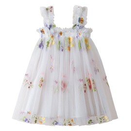 Nileafes Baby Girl Casual Tutu Dress Strap Tulle Flower Butterflies Embroidery Princess Dresses Size 80 (6-12 Months, 107-White)