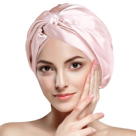 Waymaytecy Silk Hood for Sleeping, Headwear, Silk Bonnet, Adjustable with Elastic Band, pink