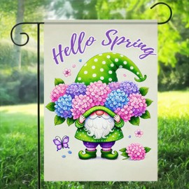 BlissYard Welcome Garden Flag 12x18 Inch Double Sided Green Gnome Hydrangea Yard Flags Spring Summer Outdoor Decorative Flag For Home Outdoor Yard Patio Lawn Welcome Spring Decor