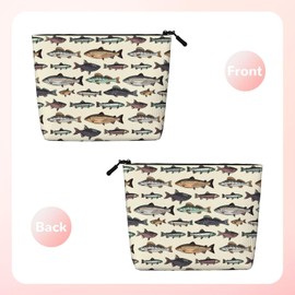 MOLAIGIN Vintage Bass Fish Bait Fishing Cosmetic Bag For Women, Travel Makeup Bag, Toiletry Zipper Bag, Large Capacity Aesthetic Cases