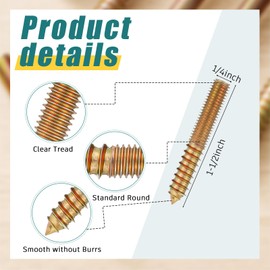 Hicarer 20 Pack 1/4-20 x 1-1/2 Inch Hanger Bolts Double Headed Bolts with Driver Self Tapping Screw Threaded Rod Screws for Furniture Double Headed for Wood Furniture Joint