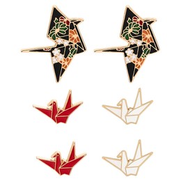 SHIDXIB 6Pcs Exquisite Enamel Alloy Brooch Set Delicate Paper Crane Design with Origami Animal Pattern Versatile Badge for Brooch Pin Clothing Accessories