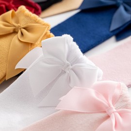 CozyWay Baby & Toddler Knee High Bow Socks, 4 Pack for Girls, White/Gray/Pink/Red, 9-18 Months Old