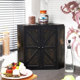 TQQDCI Corner Bread Box for Kitchen Countertop,Storage Container for Homemade Bread, Double Layer BreadBox, Large Capacity Bread Storage Bin, Vintage Farmhouse Breadbox Organizer,Antique Black