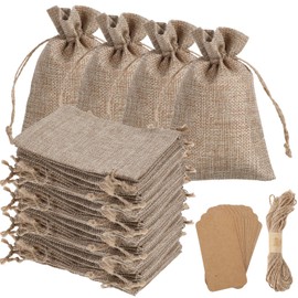 50PCS 4x6" Burlap Gift Bags with Drawstring, Reusable Pouches+ Gift Tags & String, Small Size for Party, Jewelry Pouches, Christmas, Festival, Birthday, DIY Craft Bags