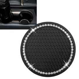 1PCS Car Cup Coasters, Non-Slip Universal Cute Car Coasters for Cup Holder, Car Cup Holder Insert 2.75 Inches Bling Rhinestone Black Car Essentials Accessories for Women and Men