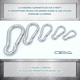 Glac Store® Carabiners Carabiner in AISI 316 stainless steel of 4,5,6,7,8,10,12 mm diameter thickness breaking load from 590 to 2000 kg Multifunctional Nautical Hobby (4, 8mm Capacity 1500 kg)