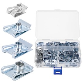 QWORK® Pack of 90 Thread Clip Nut Kit, U-Type Sheet Nuts Made of Manganese Steel, Assorted in Storage Box, for Vehicle Maintenance