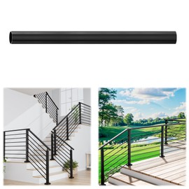 1 Pack 5.9inche x 19/32 inch Aluminum Baluster Sample for Deck Railing, Horizontal Stair Baluster Hollow Round Black Staircase Bar Spindle Sample for Indoor Outdoor Railing