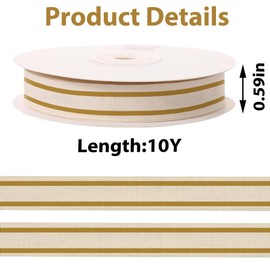 10 Yards Golden Natural Cotton Ribbon for Crafting Sewing, 3/5 Inch Double Sided Webbing Straps Ribbons for Gift Wrapping, Birthday Wedding Christmas Ribbons for DIY Crafts Sewing
