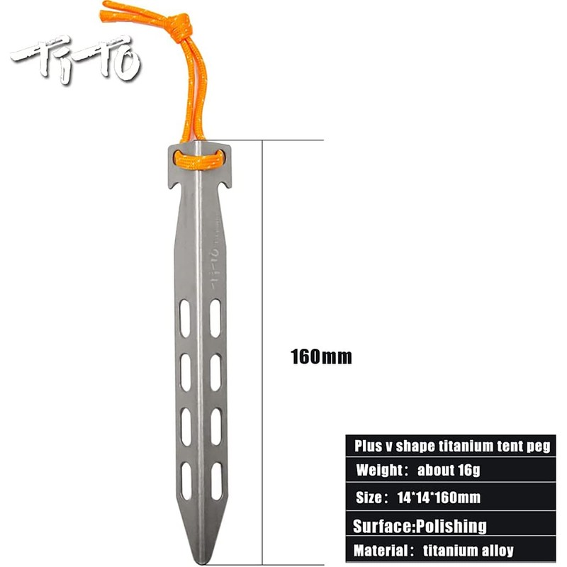 TiTo Titanium Tent Stakes 10X10X160mm 6 Pack V-Shaped Windproof Tent