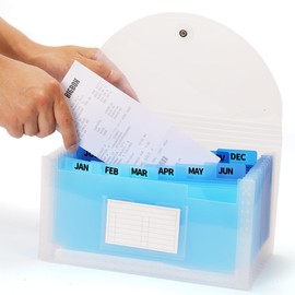 H4D Check Size 13 Pocket Expanding File Folder, Accordion File Organizer Wallet Case for Coupon Receipt Storage, 10 x 5.5 inches, Blue