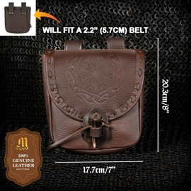Mythrojan Belt Pouch Viking Leather Belt Bag Medieval Embossed Belt Bag Renaissance Costume Accessories LARP Waist Bag Cosplay Coin Purse Antique Vintage Coin Pouch - Brown