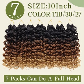7 Packs Curly Crochet Hair for Black Women 10 Inch GOGO Curl Crochet Hair Deep Ocean Wave Crochet Hair Synthetic Bohemian Crochet Braids(10 inch, T1B/30/27)