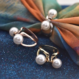 Small Pearl Silk Scarf Ring Clip Brooch for Women Girls 10mm Imitation Shell Pearl Butterfly Bowknot Shawl Scarves Statement Finger Ring Mother's Day Birthday Wedding Gifts Size 8, Metal, no gemstone