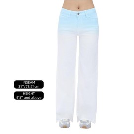 ONESO Mid-low Rise Baggy Jeans Stretchy Wide Leg for Women Distressed Pants Light Blue/Dark Blue Womenswear Bottom 8001 Lady Basic Minimalist Comfortable Denim Tummy Control Curve Hugging Plus Size Regular Size BBL:_Ombrae Light Blue & White_25