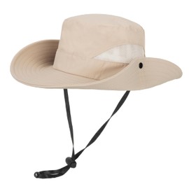 Kids-Boys-Summer-Sun-Hat Outdoor-UV-Protection-Mesh-Fishing-Hat Quick-Drying Wide Brim Beach Hats (5-10Y) Dark Beige