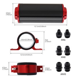 DriSentri Inline Fuel Filter 100 Micron, Oil Fuel Filter Kit with 6AN 8AN 10AN Adapter, 50MM Universal Mounting Bracket