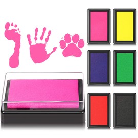 6 Pieces Reusable Ink Pad for Baby Footprint Ink Pad Handprint Paw Print, Non-Toxic Ink Pad, Feet and Hands Stamp for Boys and Girls Valentine's Day Christmas New Year, 6 Colors