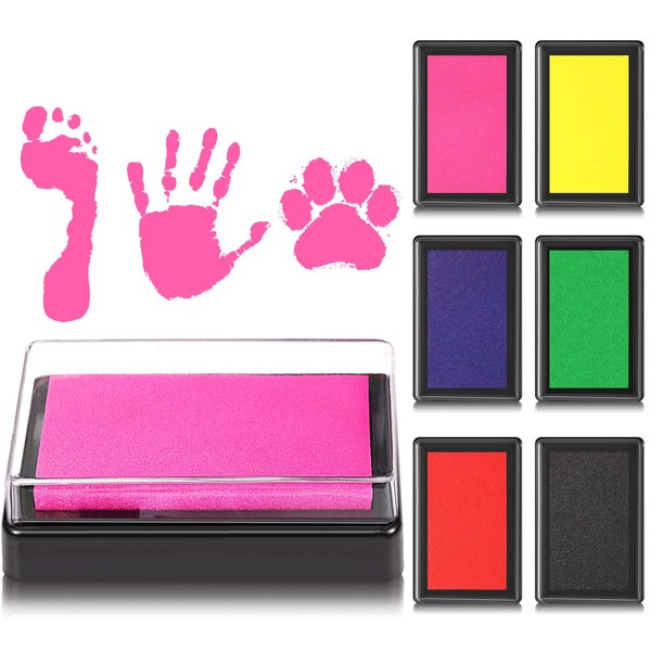 6 Pieces Reusable Ink Pad for Baby Footprint Ink Pad Handprint Paw Print, Non-Toxic Ink Pad, Feet and Hands Stamp for Boys and Girls Valentine's Day Christmas New Year, 6 Colors
