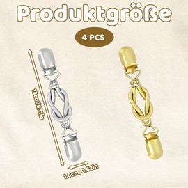 Pack of 4 Waist Clip, Cardigan Clip, for Sweaters, Dresses and Scarves, 1.6 cm Width, 13 cm Length (Golden and Silver) Two of Each Type, Widely Used Fashion DEsign, Stainless Steel