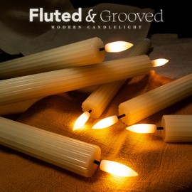 WYZworks 10" Fluted LED Ivory Grooved Pillar Candles with 2 Remotes & 24h Timer Memory, On/Off Switch - Flameless Dimmable Battery Operated w/Flicker Mode, Home Wedding Decor (12 Pack)