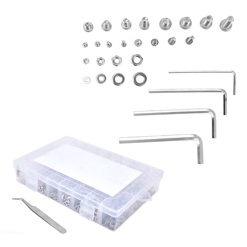 580Pcs Screws Nuts Washers Kit 304 Stainless Steel Cylindrical Head