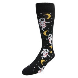 MeMoi Stellar Moonwalk Astronaut Men's Rayon Blend Crew Socks Black 10-13