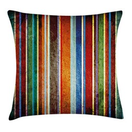 Ambesonne Stripes Throw Pillow Cushion Cover, Vertical Lines Colorful Retro Bands Damage Effects Old Fashion Weathered Display, Decorative Square Accent Pillow Case, 20" X 20", Red Green