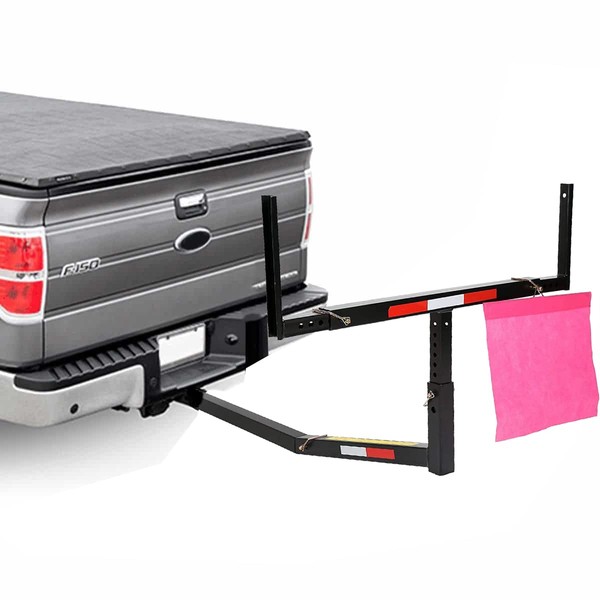 Jeremywell Adjustable Steel Pick Up Truck Bed Hitch Extender Extension Rack with Flag for Boat Lumber Long Loads Canoe Ladder Fits 2" Hitches 750 Lbs Weight Capacity Trailer Hitch Pin Included