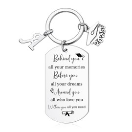 Memgift 2025 Graduation Gifts for Her Him, Class of 2025 Inspirational Keychain Gifts for College High Graduation Initial A