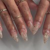 24pcs Medium Almond False Nails - Nude Rhinestone Butterfly &