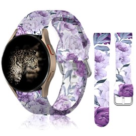 20mm Silicone Sport Bands Compatible for Galaxy Watch 6/Watch 5/Galaxy Watch 4 40mm 44mm/Classic 42mm 46mm/Watch 3 41mm, Active 2 Watch Bands,Cute Replacement Strap for Women Men(Purple Flower)