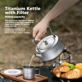 Boundless Voyage 800ML Titanium Kettle with Filter & Folding Handle Ultralight Teapot Outdoor Camping Water Jug for Loose Tea