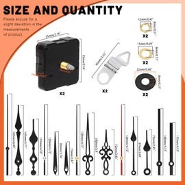 Tanstic 2 Sets Clock Movement Mechanism, Silent Quartz DIY Wall Clock Mechanism 16mm/0.63” Shaft with 5 Different Clock Hands Repair Parts Replacement