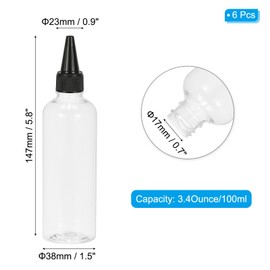 PATIKIL Plastic Applicator Bottle, 6 Pcs 3.4oz(100ml) Leak Proof Refillable Empty Dispenser Container Squeeze Bottle with Twist Top Cap for Hair Ink Liquid Sauces, Clear