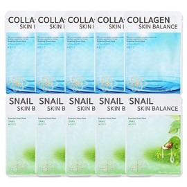 Sumi Mask Pack Snail (5 Sheets) + Collagen (5 Sheets) Essence Disposable High Moisture High Hydration Nourishing Skin Soothing Cooling Acne / 수미 마스크팩 달팽이 5장+콜라겐 5장 에센스 일회용 고보습 고수분 영양 피부 진정 쿨링 여드름