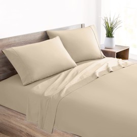 Mellanni 400 Thread Count Cotton Sateen Bedding Set - 4 Piece White Bed Sheets Set - Fits Mattresses up to 16" Deep - Cooling Sheet for Hot Sleepers (Full, Beige)