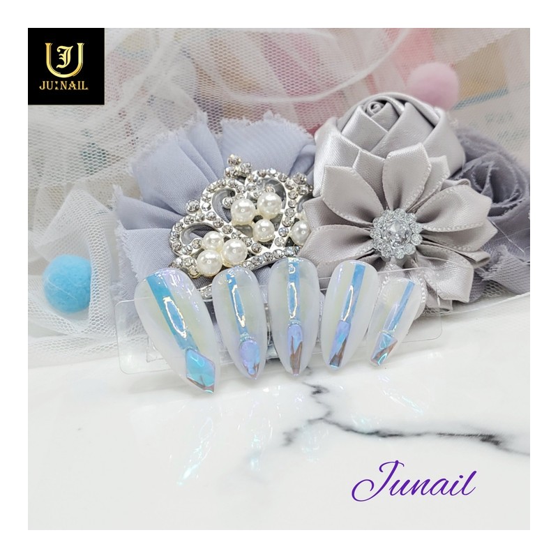 Blue powder point handmade nail tip - Long ballerina /