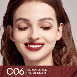 Mistine Cream Lip Gloss Thai latte Long Lasting Lip Gloss Non-sticky Silk Smooth Mist Matte Finish Lip Tint Gloss C06 Caramelized Red Apricot 0.1oz 1 Count