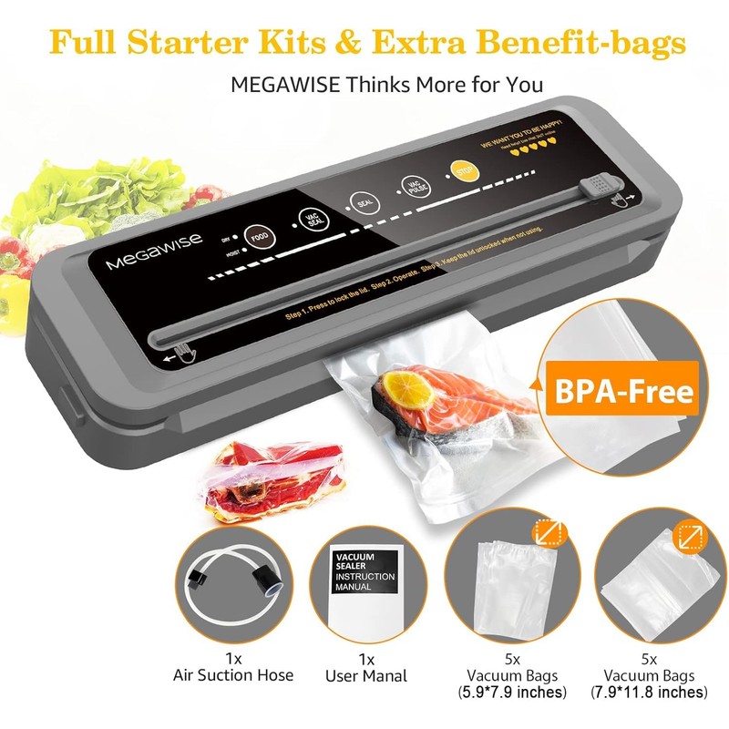 MegaWise Vacuum Sealer Machine | 80kPa Suction Power| Bags and