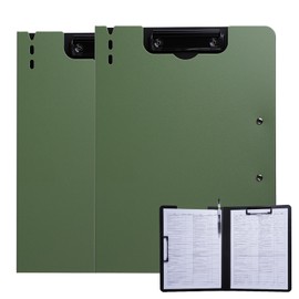 FRETONBA Clipboard A4 with Double Clips, 2 Pieces Foldover Clip Board with Cover, Plastic Document Folder, Lightweight Personal Organiser Suitable for School, Office, Industry, Green
