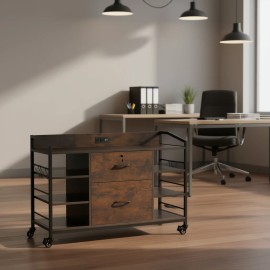 Brown Metal 2-Drawer File Cabinet With Power Strip Industrial Office Furniture Home Office UseDefault: Default
